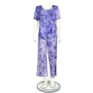 New Awesome 360 Women's Purple Tie Dye Print Pajamas Set Top Pants Small - 531